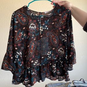 Black Paisley Ruffle Top